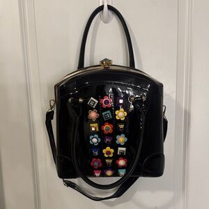 Elegant Retro Black Floral Accent Shoulder Bag